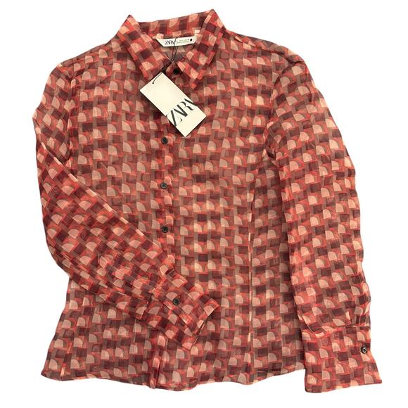 NEW Zara 70s psychedelic print sheer blouse top shirt tee Large New With Tags - Picture 5 of 6